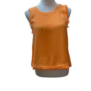 Francesca Orange Linen Look Fringe Detail Sleeveless Buttonup Back Blouse Size S